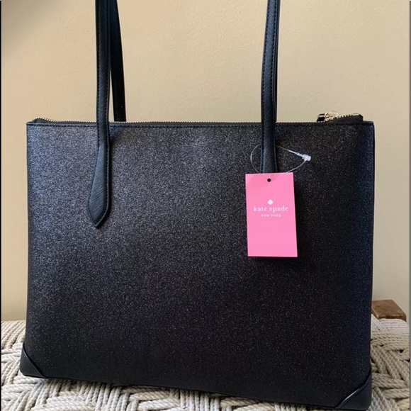Kate Spade New York Shimmy Glitter Tote Shoulder Bag Black large Handbag NWT - Picture 9 of 9